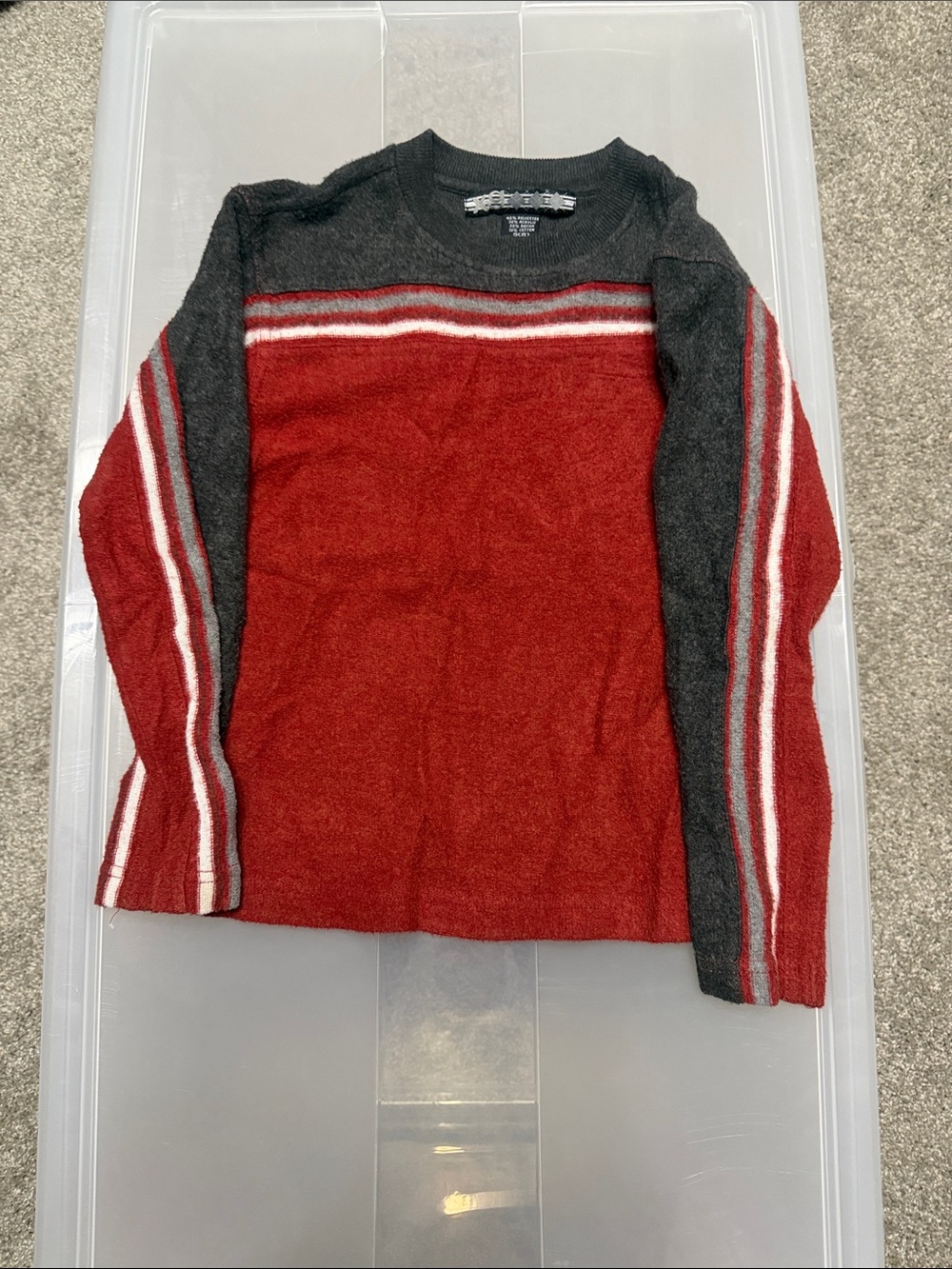 Kids size 8 Red and Charcoal Crewneck Striped Sweater